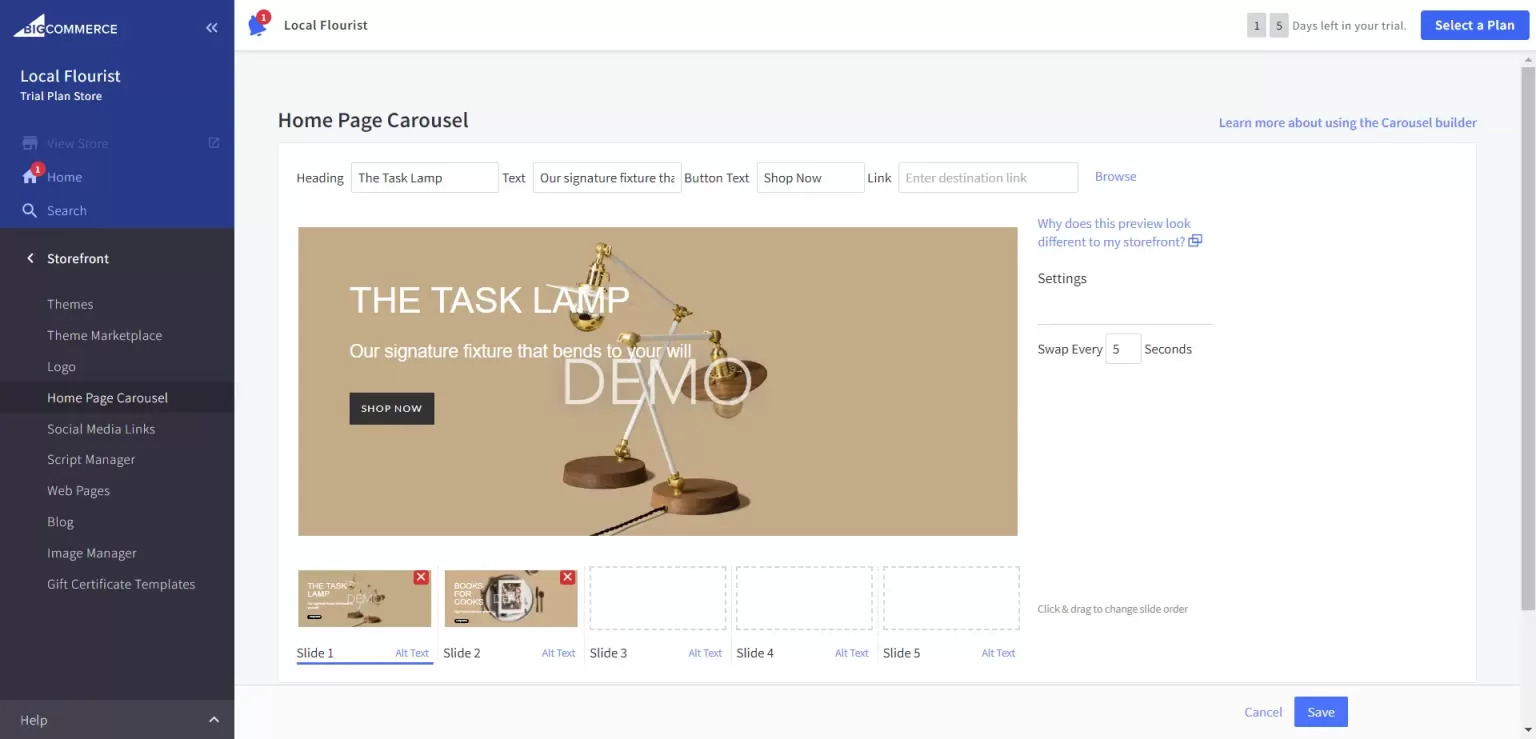Step 4. Home Page Carousel & Store’s Universal View